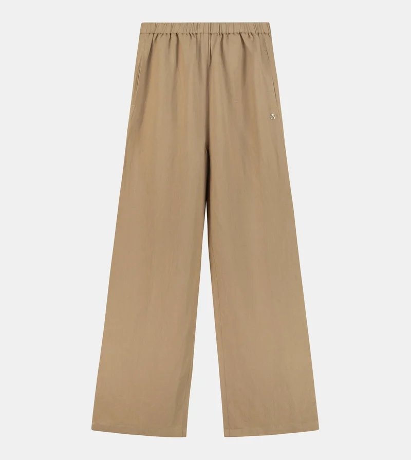 إف5 Women's Linen Wide-Leg Pants - Light Brown